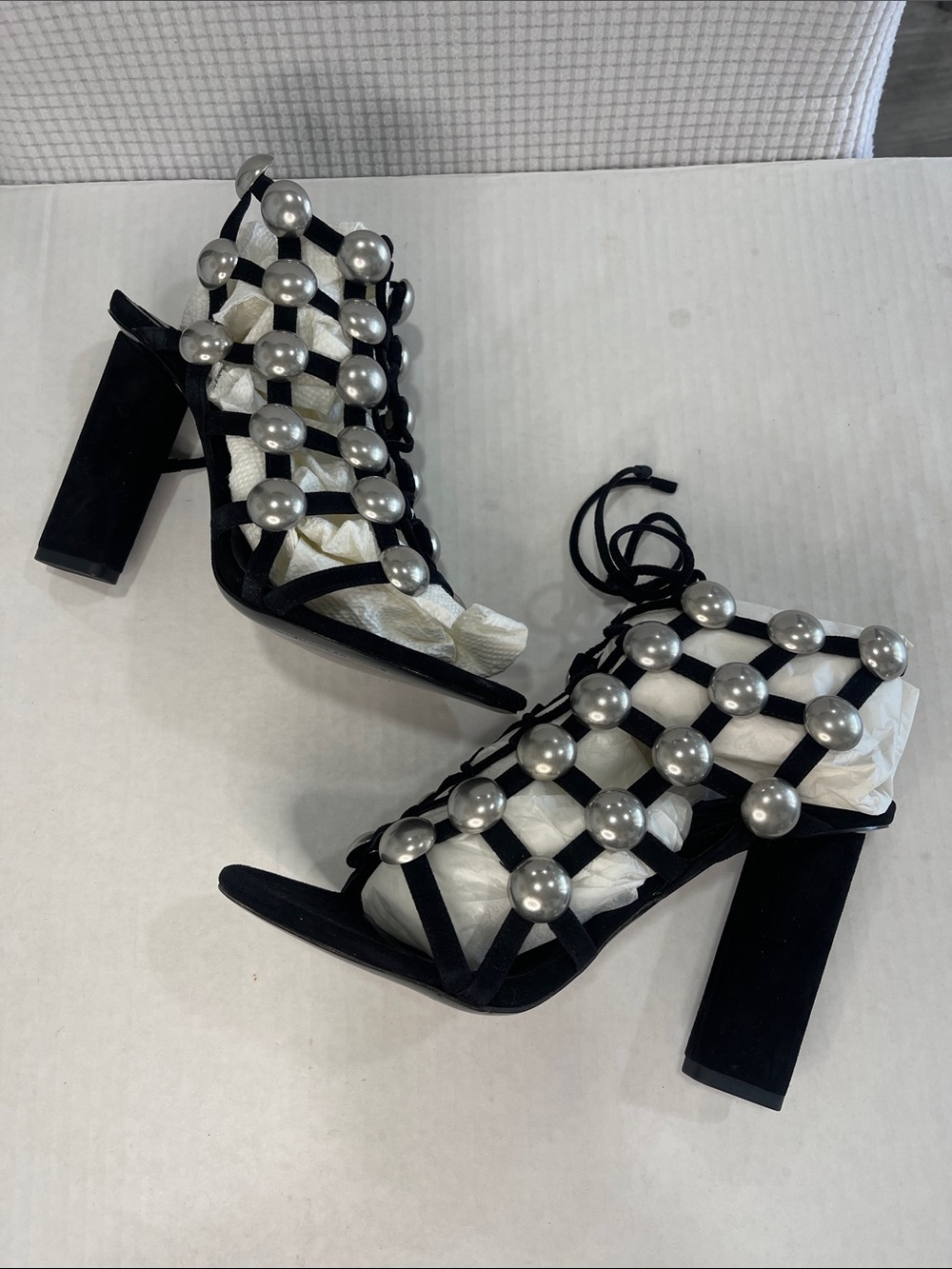 Alexander Wang black suede Rainey cage heels size 37 new.
